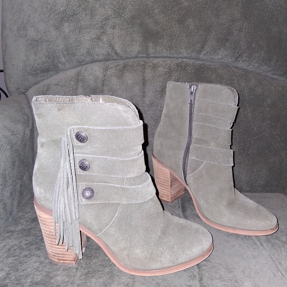 Yellow Box Olive Suede Fringe Ankle Boots